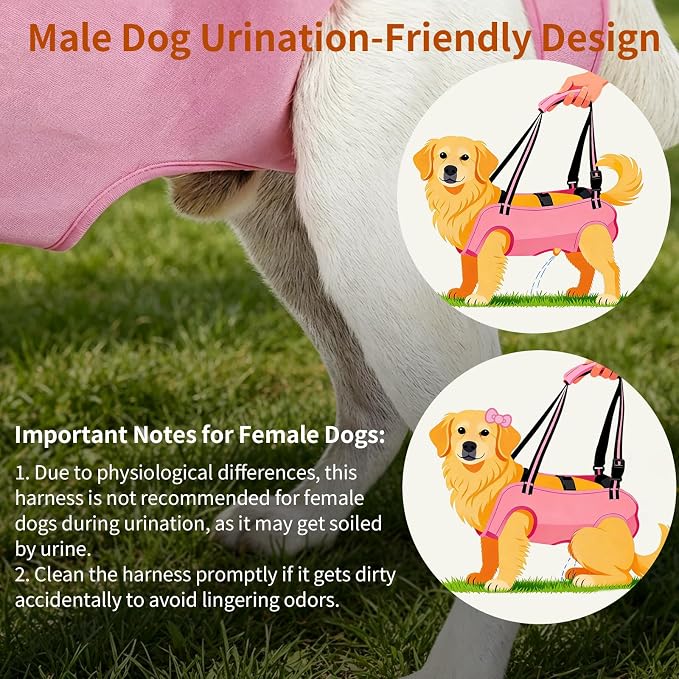 Full Body Dog Lift Harness, Support Senior & Disabled Dogs Walking | Help Up & Down Stairs Grooming, Dog Sling Backpack, Front Hind Leg Joint Injuries, Reflective, Soft Padded Handle | Pink, M
