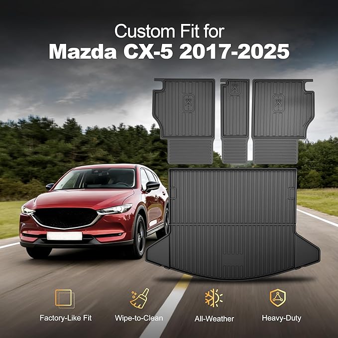 Cargo Liner with Backrest Mat Compatible with 2017-2025 Mazda CX-5 All Weather Protection CX5 Accessories