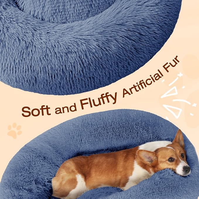 JOLLYVOGUE Dog Beds Large Sized Dog, Calming Anti-Anxiety Dog Bed, Fluffy Donut Cushion for Extra Large Pets (45")