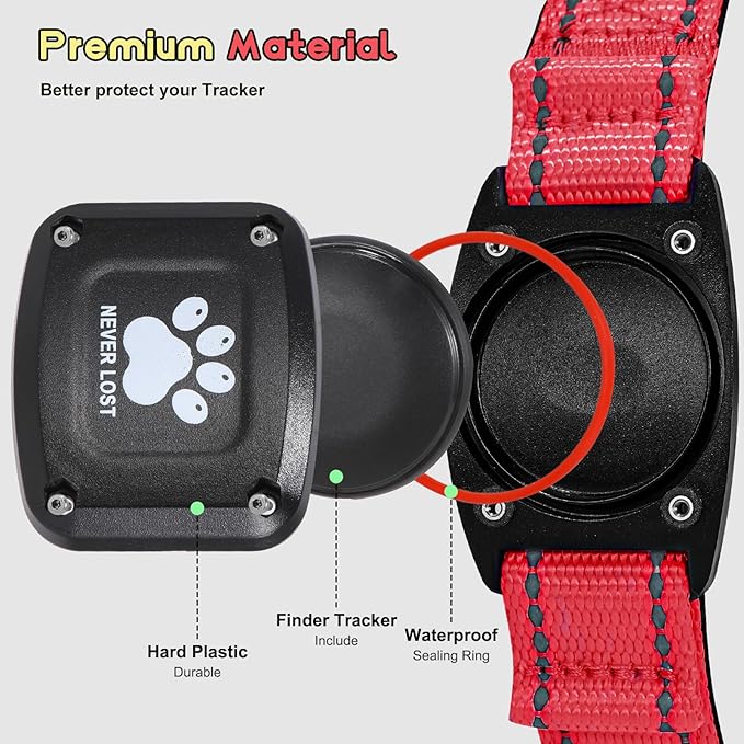 GPS Dog Collar Tracker 2-in-1,Reflective Waterproof Pet Collar,iOS-Only,No Monthly Fees,Unlimited Range,Dog Tracking Collar Pet Tracker,for Small Medium Large Dogs(XS (10.6"-13.6"), Red)
