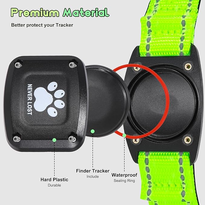 GPS Dog Collar Tracker 2-in-1,Reflective Waterproof Pet Collar,iOS-Only,No Monthly Fees,Unlimited Range,Dog Tracking Collar Pet Tracker,for Small Medium Large Dogs(M (15"-20.5"), Green)