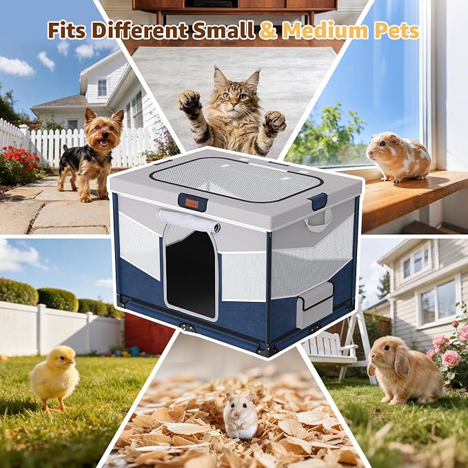 LOOBANI Small Dog Playpen, 32"x24"x22", Foldable & Portable, Blue | Puppy Cat Playpen Indoor, with Sturdy Steel Frame, Travel Dog Crate with Carry Bag, Removable Washable 690D Fabric Cover