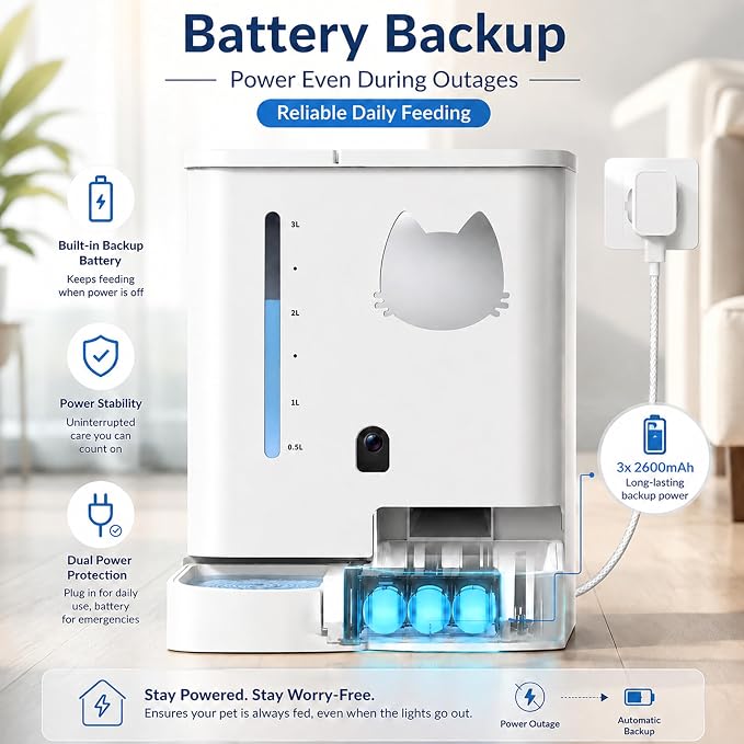 Waithem Automatic Cat&Dog Feeder and Waterer with Camera | 2K Video, 5L Food Capacity and 4L Water Station, 5G/2.4GHz Wi-Fi Control, 2 Weeks Capacity