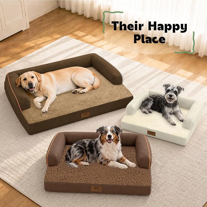 Orthopedic Washable Dog Bed with Bolster for Large Sized Dogs | Pillow Support for Neck Relief, Egg Crate Foam, Waterproof Liner, Anti-Slip Bottom, Machine Washable Cover, 38 x 25 Inch