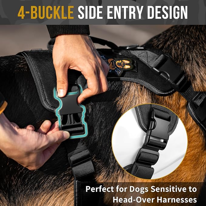 OneTigris No-Pull Tactical Dog Harness Reflective Vest for Small Dogs | Military-grade 1000D Nylon Easy Control Vest, Adjustable Dog Harness with Hook & Loop Panels for Walking, Hiking, Training