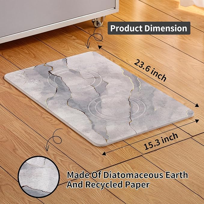 Diatomite Stone Pet Feeding Mat for Dog Cat Super Absorbent Diatomite Quick Drying Stone Dog Food Mat, Dog Mats for Food and Water with Non-Slip Station, Fast Dry Pet Mats, Marble Cyan