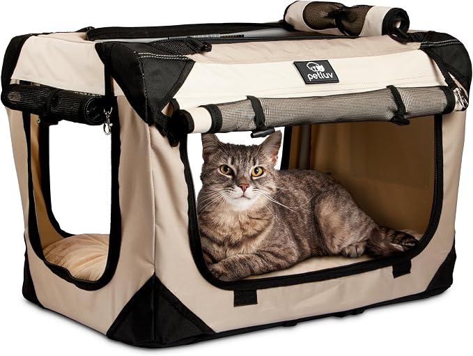Cat & Dog Pet Carrier, Soft-Sided, Large 24"x16"x16", Fits Large Cat, 2 Cats, or Medium Dog Comfortably, Great for Travel & Vet Visits, Privacy Windows, Removable Bed, Locking Zippers, Foldable