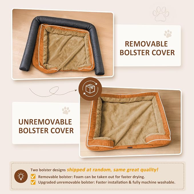 Comfort Expression Waterproof Orthopedic Dog Beds for Large Sized Dog | Supportive Egg Crate Foam Large Pet Bed with Removable Bolster, Dog Couch with Washable Cover & Non-Slip Bottom, 36x27 Inch