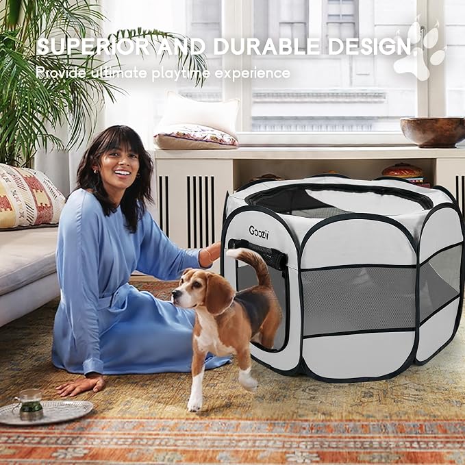 Goozii Pet Cat Playpen for Indoor Cats Enclosed, Puppy Dog Play Pen for Outdoor Travel Camping (Large Size, Light Grey)