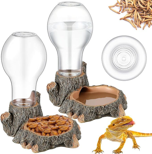 Briwooody 2 Pcs Automatic Reptile Water Dispenser 13.5 oz Large Bearded Dragon Water Bowl Reptile Dish Feeder for Terrarium Tank, Turtle, Geckos, Frog, Tortoise, Amphibians, Lizards
