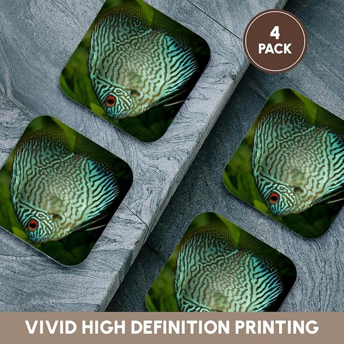3dRose Blue Exotic Discus Fish Set of 4 Coasters - Soft