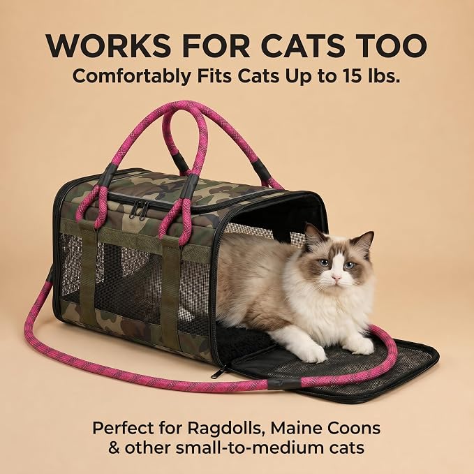 Soft-Sided Dog & Cat Carrier | for Car Rides, Vet Visits, Errands & Daily Outings | Fits Small Dogs & Cats Up to 15 lbs | 18" L x 11.5" H | Yorkies, Chihuahuas & More