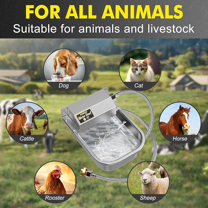 Automatic Water Dispenser for Dogs, 3L Stainless Steel Dog Water Bowl Dispenser, Automatic Water Feeder for Chicken & Livestock, Outdoor Auto-Fill Water Bowl Fit 3/4'' GHT Faucet, Easy Clean