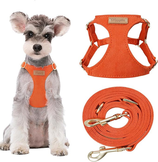 Puppytie Small Dog Harness with Multifunction Dog Leash,Lightweight Soft Adjustable No Choke Escape Proof Pet Harness Vest Pet Harness Vest,Orange,S