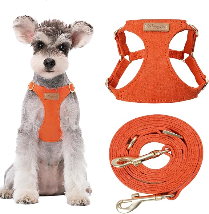 Puppytie Dog Harness with Multifunction Dog Leash,Soft Adjustable No Choke Escape Proof Pet Harness Vest for Medium Dogs or Large Dogs,Orange,M