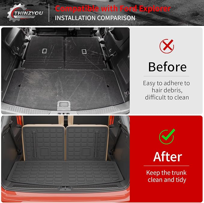Cargo Mat Compatible with 2020-2025 2026 Ford Explorer Trunk Mat Cargo Liner Seat Back Cover Protector TPE All Weather Trunk Liners 2025 Explorer Accessories (Trunk Mat + Backrest Mats)