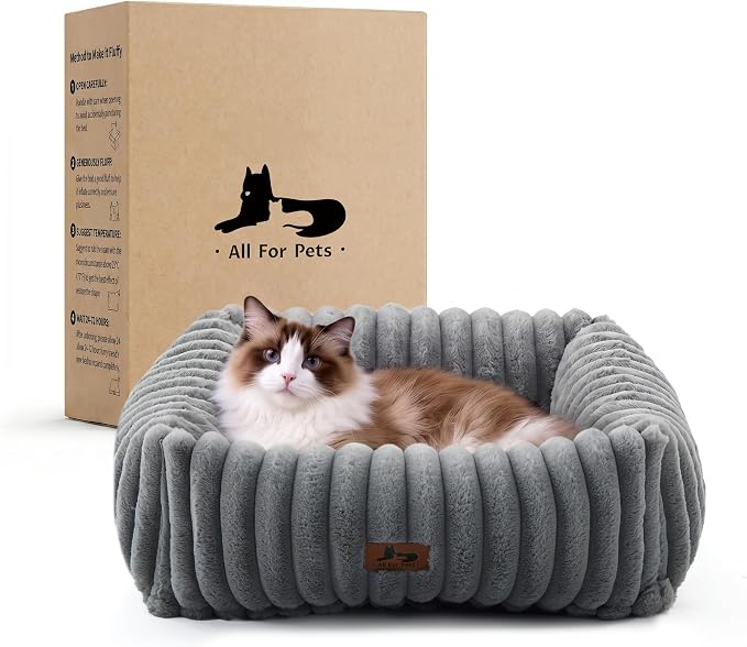 Cute Dog Bed for Small Dogs & Cats,Washable Fluffy Cat Beds for Indoor Cats, Rectangle Orthopedic Memory Foam Puppy Beds with Anti-Slip Bottom, 20 x19 x 7 Inches, Grey(20x19x6inchs)