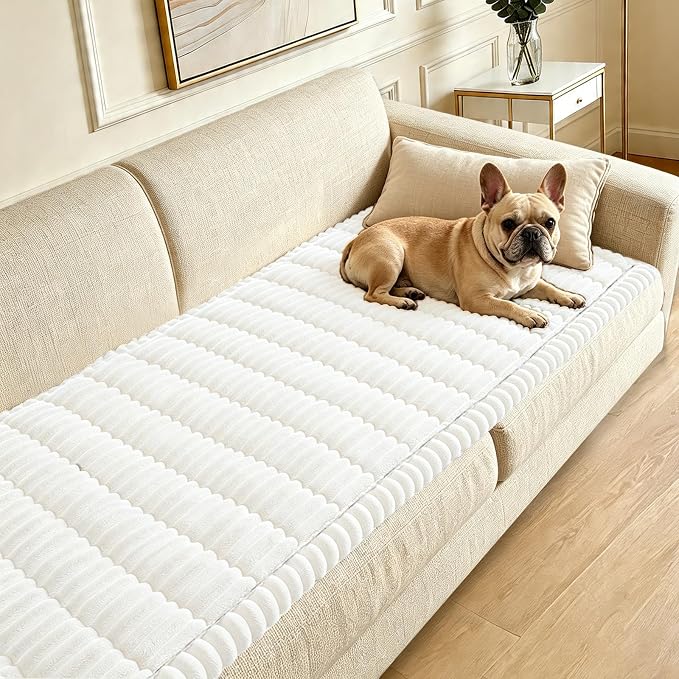 Couch Cover for Dogs Washable,Non Slip Fuzzy Durable Pet Friendly Cozy | Soft Slipcovers for 3 Cushion Sofa Cover,Plush Thick Protector Fits Mat Bed Leather & Fabric Couches (White 27.6"x82.7")