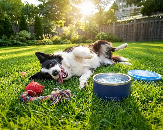 Filtered Pet Water Bowl – 64 oz Stainless Steel Dog & Cat Water Bowl with Ceramic Filter Included, Self-Purifying, Eco-Friendly Pet Water Bowl, White