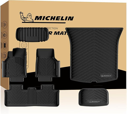 Michelin Vehicle Mat, All-Weather TPE Custom Fit Liner for Tesla Model Y 5 Seat Standard Floor Mats 2025-2027 (6 Piece), Not Fit Premium or Performance, Premier