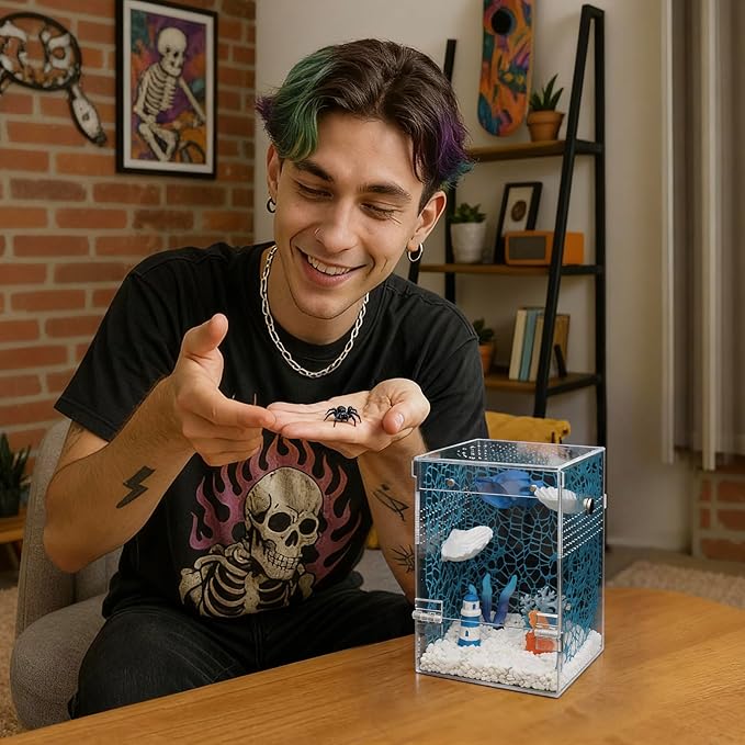 Large Jumping Spider Enclosure Kit,Escape Proof Reptile Tank,Praying Mantis Terrariums,Transparent Acrylic Bug Habitat,Arboreal Tarantula Cribs Cage,Insect Starter Container,Critter Keeper Sea
