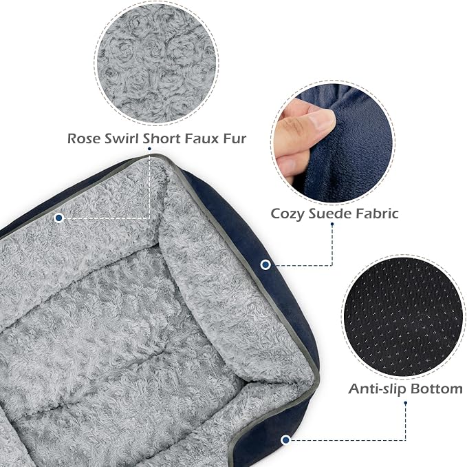 X-Large Dog Bed Rectangle Washable Orthopedic Soft Calming Sleeping Durable Pet Cuddler with Anti-Slip Bottom