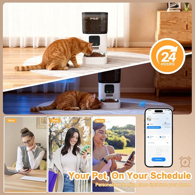 Automatic Cat Feeder 6L,Timed Cat Feeders for Dry Food, 2.4G WiFi Pet Feeder with APP Control for Remote Feeding,Automatic Dog Food Dispenser with Alexa,1-10 Meals Per Day for Dog
