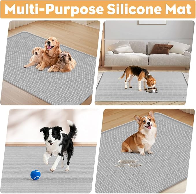 57" x40" Pee Pad Holder for Dogs Puppy Pad Holder Light Grey | Extra Large Silicone Pee Tray for Dog Training Floor Protection Raised Edge Dog Potty Tray, No Pee Pads