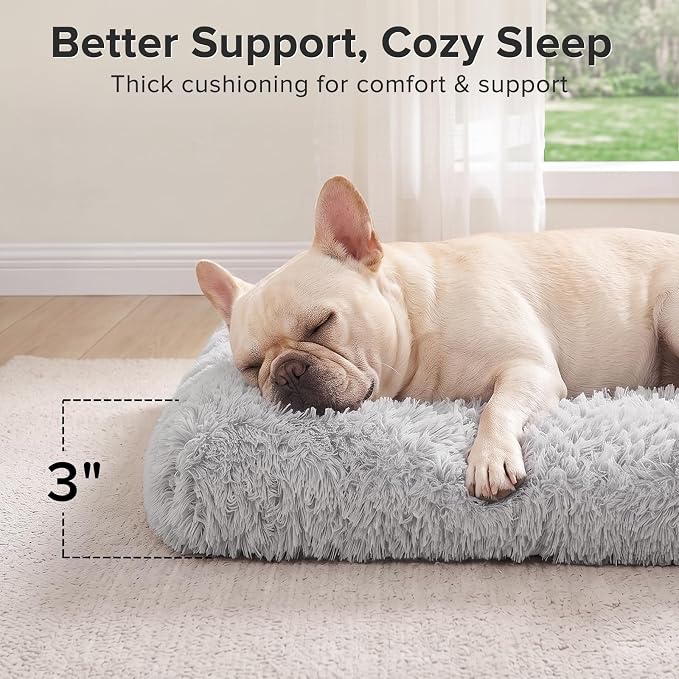JOEJOY Dog Bed Crate Pad, Deluxe Plush Washable Dog Beds Fulffy Soft Kennel Pad Anti-Slip Pet Sleeping Mat for Medium Small Dogs, 29" x 21", Grey