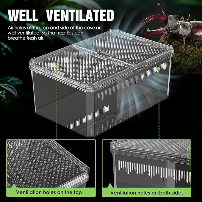 【No Assembly】 Breathable and Secure Reptile Tank with high Transparency - Ideal Container House for Hermit Crab, Tarantula Enclosure, Cricket Habitat or Jumping Spider Habitat (S)