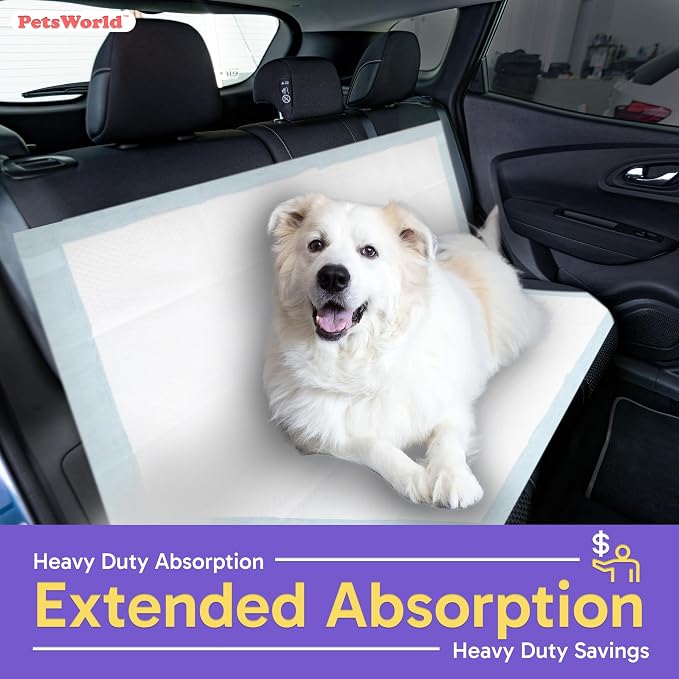 PETSWORLD Mega-Sized Dog Pee Pads (40" x 99") –4XL Gigantic Pet Piddle Pads for Puppy Training, Incontinence–Doggie Absorbent Mat with Adhesive Sticky Tape –Leak Proof, 5-Layer Protection (60 Count)