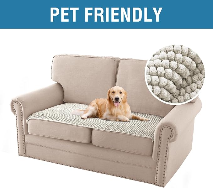 H.VERSAILTEX Plush Chenille Couch Cover for 3 Cushion Couch Anti Slip Washable Sofa Slipcovers Soft and Durable Furniture Protector for Dogs Cats Kids (27.5" x 59", Oatmeal)