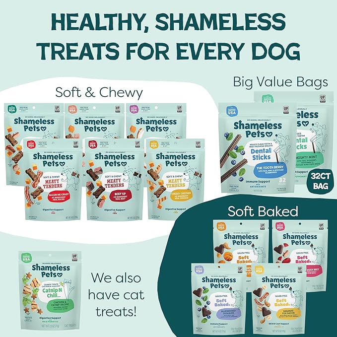 Shameless Pets Triple Mint Dental Chews for Dogs, 32 Chews - Natural Dog Teeth Cleaning Treats with Fresh Breath Benefits | Grain-Free Dental Sticks for Small, Medium & Large Dogs