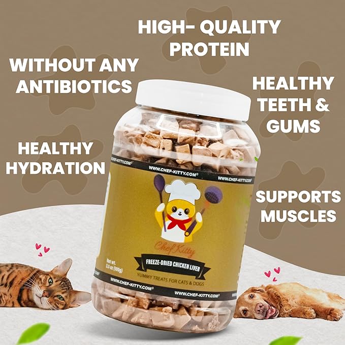 Chicken Liver Dog Treats | Freeze Dried Liver Treats for Dogs, 100% Human Grade, Single Ingredient | Grain-Free Kitten Treats, High Protein | No Additives or Preservatives | Tested in USA | 3.1 oz