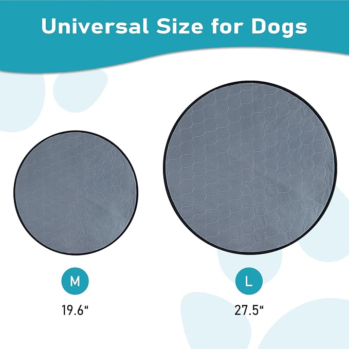 Bunlitent Washable Pee Pads for Dog, 2 Pack, 27.5 Inch Round, Grey | Reusable, Non-Slip, Waterproof, Fast Absorbent, For Dogs, Cats, Suitable For 35-39 Inches Dog Bed, Reusable Puppy Pads