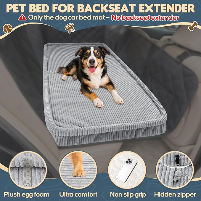 Loiion Dog Car Bed, Non-Slip Backseat Extender Pet Mat 56"x28.7"x2" | Removable, Washable Dog Bed With Waterproof Liner Protects Car Seats, Anti-Slip Travel Bed For Dogs