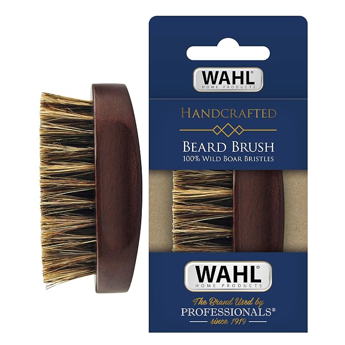 Wahl Small Travel Beard Brush with 100% Boar Bristles with Firm Natural Hair for Grooming & Styling – Wood Handle for Beards, Mustaches, Skin & Hair Care – Model 3346