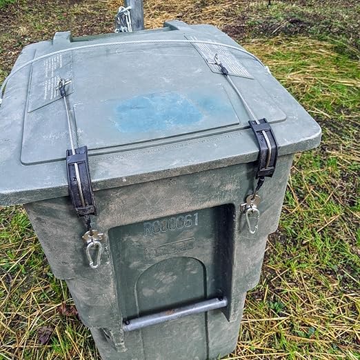 YYST Outdoor Garbage Trash Waste Can Bin Lid Lock Holder Strap, Animal Raccoon Bear Proof Trash Can Lock
