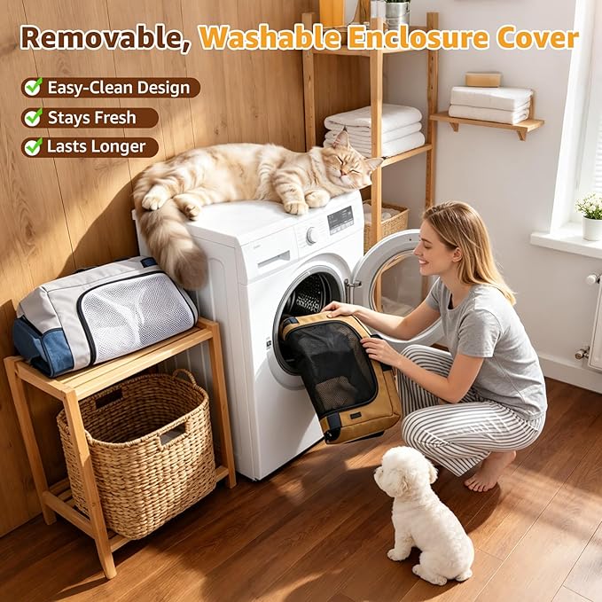 LOOBANI Small Dog Playpen, 32"x24"x22", Foldable & Portable, Blue | Puppy Cat Playpen Indoor, with Sturdy Steel Frame, Travel Dog Crate with Carry Bag, Removable Washable 690D Fabric Cover