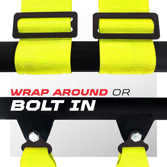 1pc 50 Cal Yellow 4 Point Harness 3in Straps, Racing Harness Seat Belt | Ultra Kush padding, Push Button quick release hardware. Universal Fit for UTV, RZR, race car.