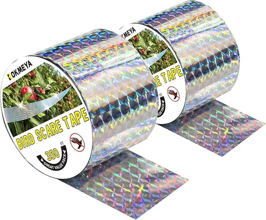 Bird Scare Tapes 350FT*2 Reflective Flash Tape for Birds, Bird Scare Device Double Side Ribbon Scare Birds Away for House, Garden, Yard, Orchard, Patio, Outdoor