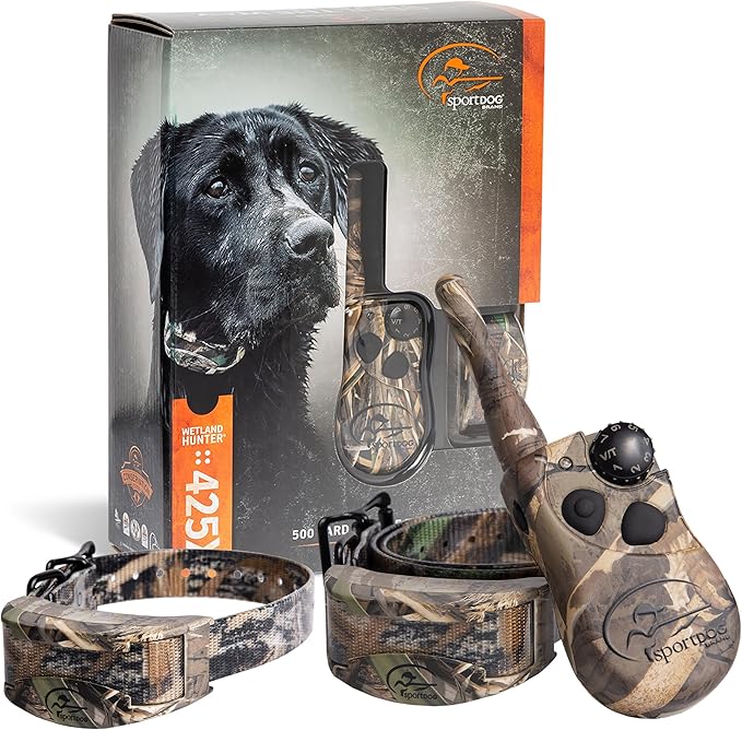 SportDOG Brand WetlandHunter 425X Camouflage Dog Static Collar with Remote and Add-A-Dog Collar - 500 Yard Range Remote Trainer - Rechargeable Dog Training Collar with Static, Vibrate, and Tone