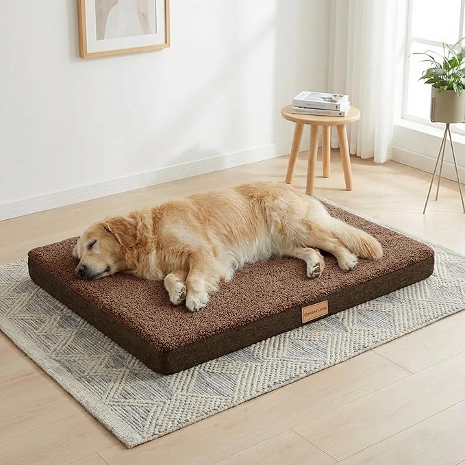 Patas Lague Orthopedic Large Dog Bed Washable Pet Sofa Mat 48''X30'' Brown | Egg-Crate Foam Dog Couch For Large Sized Dogs, Waterproof Removable Cover, Soft Pet Crate Bed With Nonskid Bottom