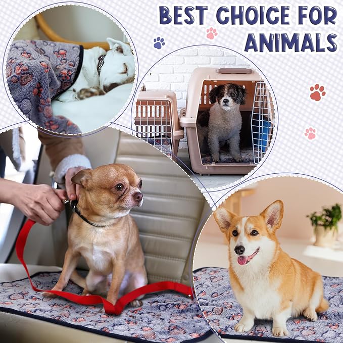 Tatuo 4 Pack Fleece Dog Blankets for Puppy Cats Multi-Size Sleep Mat for Pet Guinea Pig Soft Washable Warm Crate Bed Puppy Teething Toys Print Pattern Blanket Indoor(Blue,24 x 16 Inch,Paw)