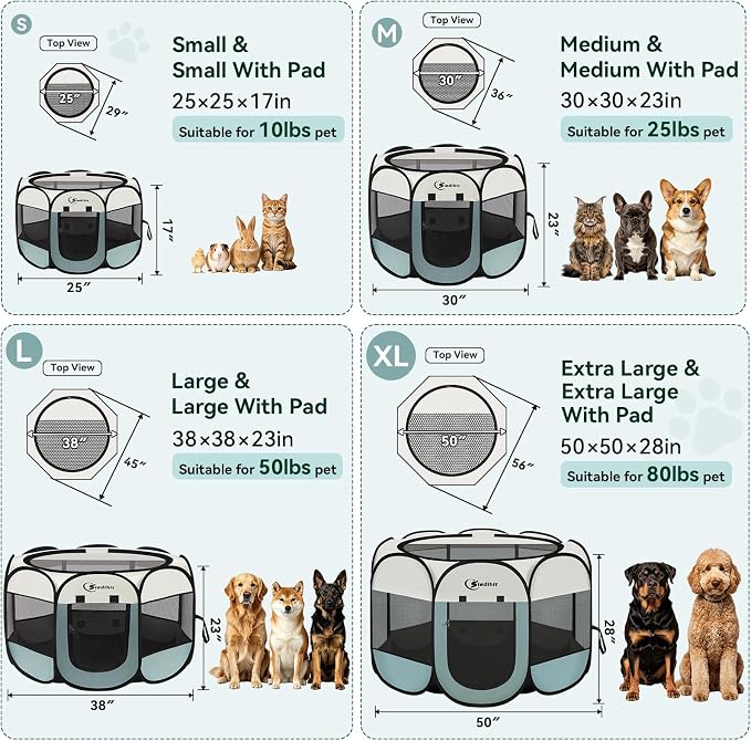 Siedihit Dog Pet Playpen Tent Crate Cage with Washable Pee Pad, Medium Grey | Nursing Rest Zone Recovering Pet Quarantine Room Portable Pop Up Easy to Set up lightweight Carrying Bag Wide applicability