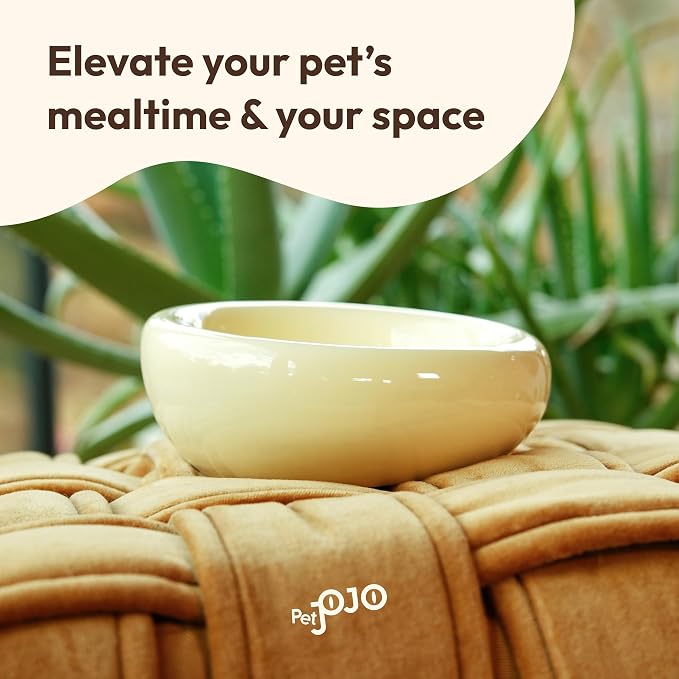 Pebble Pet Bowl Deep Yellow, Ergonomic Dog Cat Feeding Bowl, Flat-Faced Breed, Tilted Ceramic Pet Food Dish, Scooper Eater, Anti-Spill Design, Dishwasher Safe, Modern Pet Bowl, Dry & Wet Diet