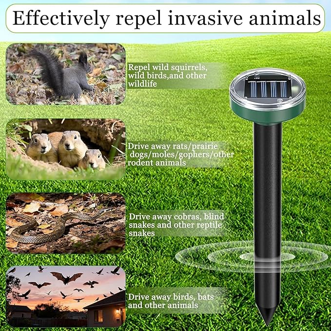 12Pcs Snake Repellent for Yard, Mole Repellent, Solar Ultrasonic Groundhog Gopher, Skunk, Vole, Rabbit, Rodent,Repellent Outdoor for Lawn Garden & Yard