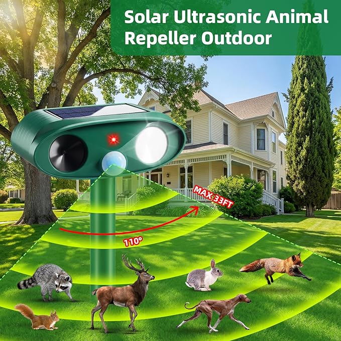 2026 Sonic Fortress Pro Deer Repellent,Solar Ultrasonic Animal Repellent Outdoor,Squirrel Racoon Fortress Pro Deer Deterrent Waterproof Motion Sensor Animal Repeller for Cat Dog Rabbit Skunk Fox Yard