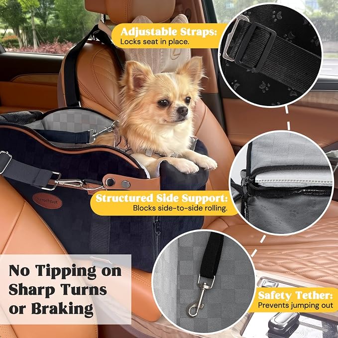 Center Puppy Car Seat,Console Dog Booster for Traveling,Under 10LB | Small Dog Car Seat,Hand-held,Crossbody,Protective Top Mesh,Cushioning Cozy
