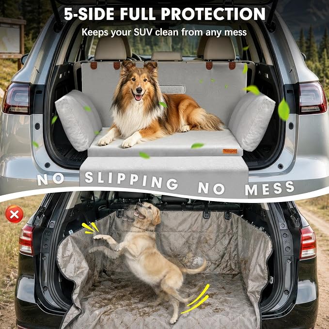 SUV Cargo Liner for Dogs, Waterproof-Coated Dog Trunk Cover, Large | Suede orthopedic SUV dog bed memory foam waterproof pet cargo cover, machine washable, non-slip, 33 x 35 in